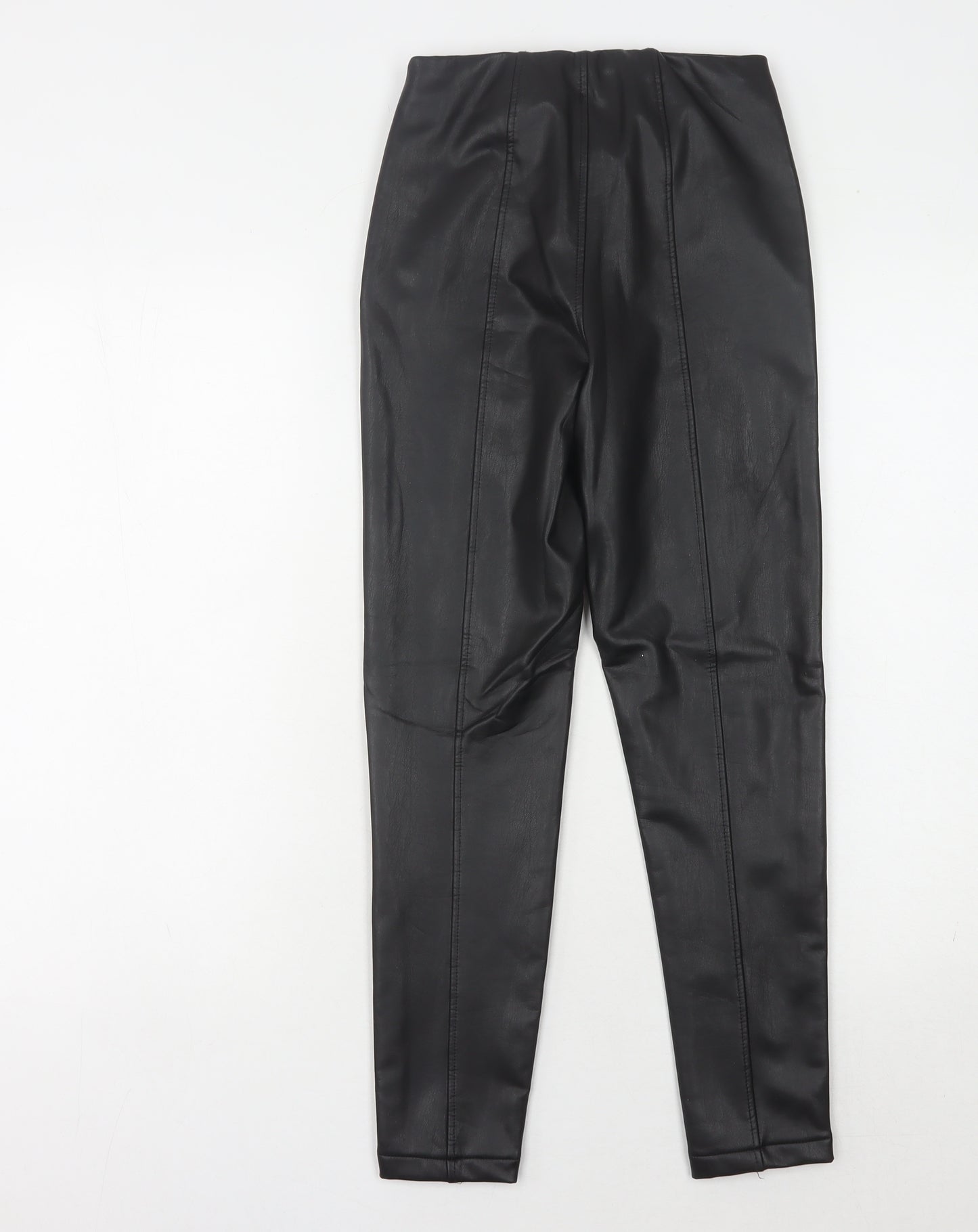 New Look Petite Black Leather Look Leggings, UK 8, Women