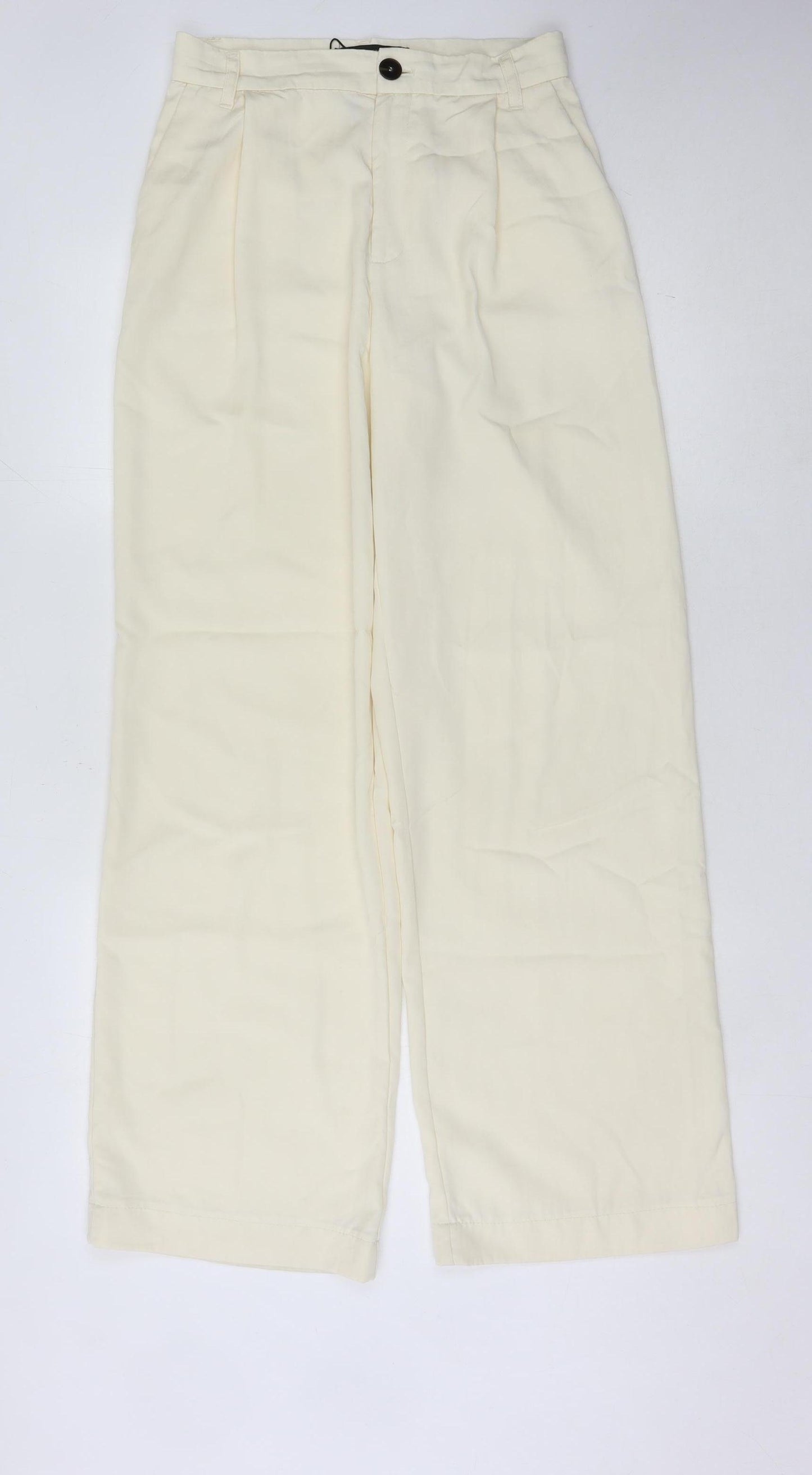 Zara Women Ivory Trousers, Size 8, Wide-Leg, Elegant Style