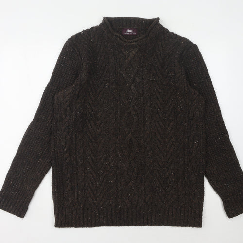 Marks and Spencer Men's Brown Mock Neck Wool Jumper Size L
