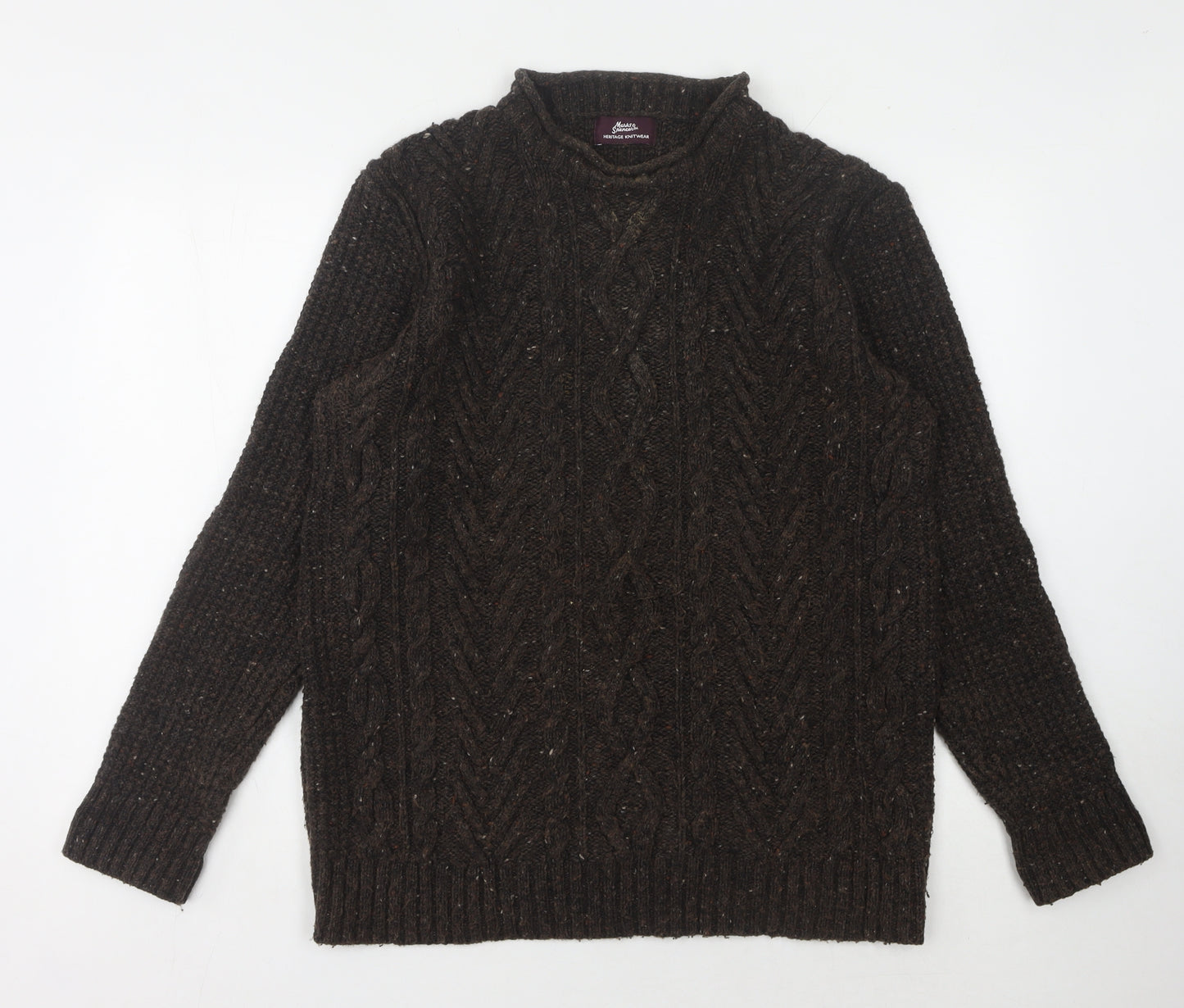 Marks and Spencer Men's Brown Mock Neck Wool Jumper Size L