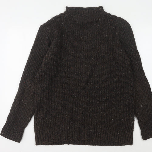 Marks and Spencer Men's Brown Mock Neck Wool Jumper Size L