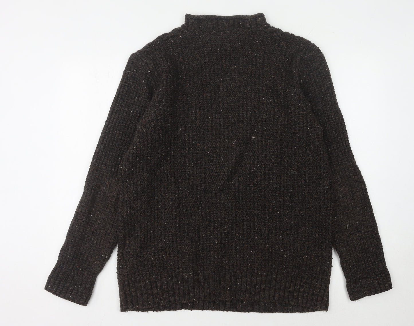 Marks and Spencer Men's Brown Mock Neck Wool Jumper Size L