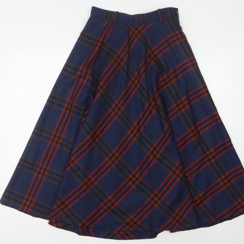 Jaeger Women's Blue Plaid Midi Wool Skirt Size 10