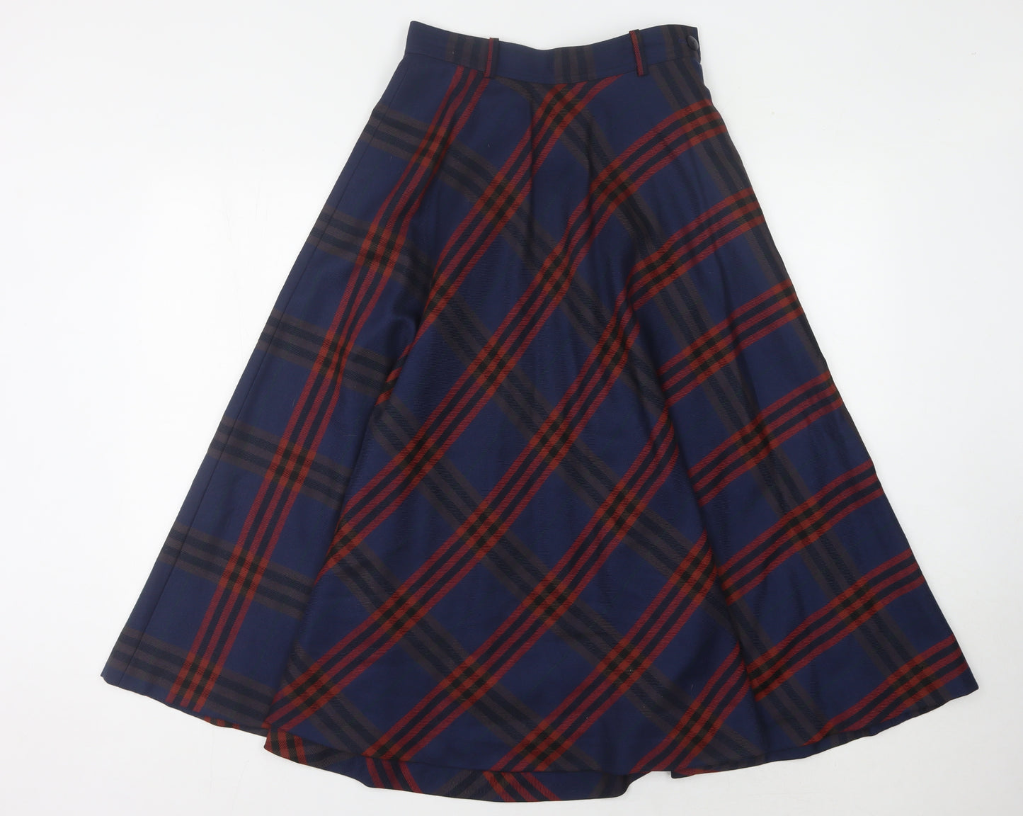 Jaeger Women's Blue Plaid Midi Wool Skirt Size 10