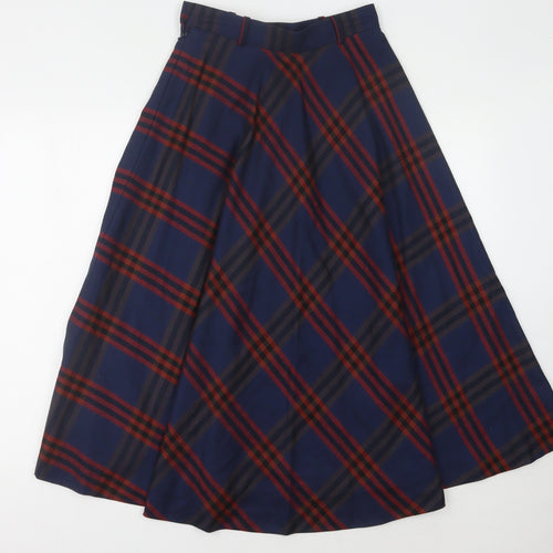 Jaeger Women's Blue Plaid Midi Wool Skirt Size 10