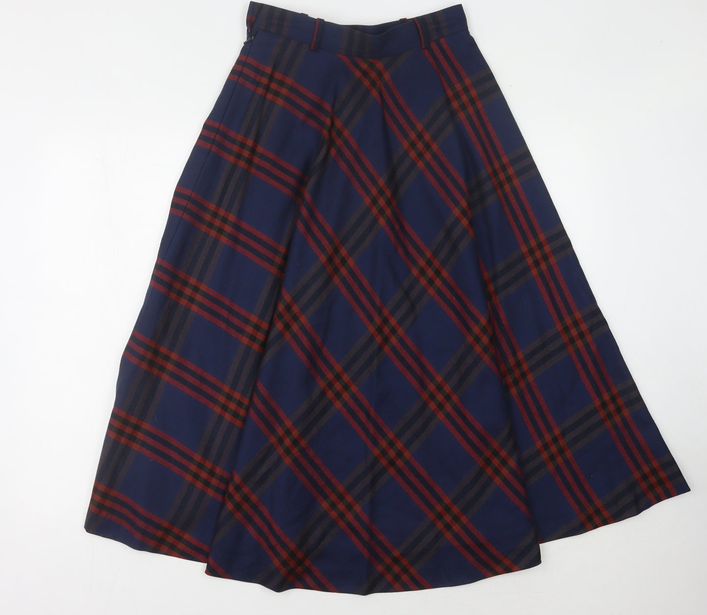 Jaeger Women's Blue Plaid Midi Wool Skirt Size 10