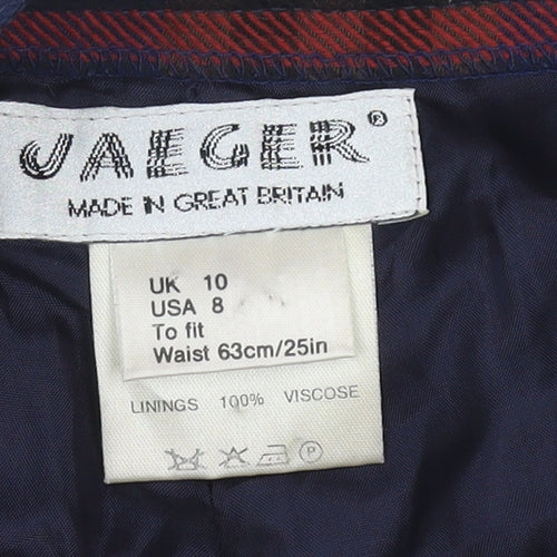 Jaeger Women's Blue Plaid Midi Wool Skirt Size 10