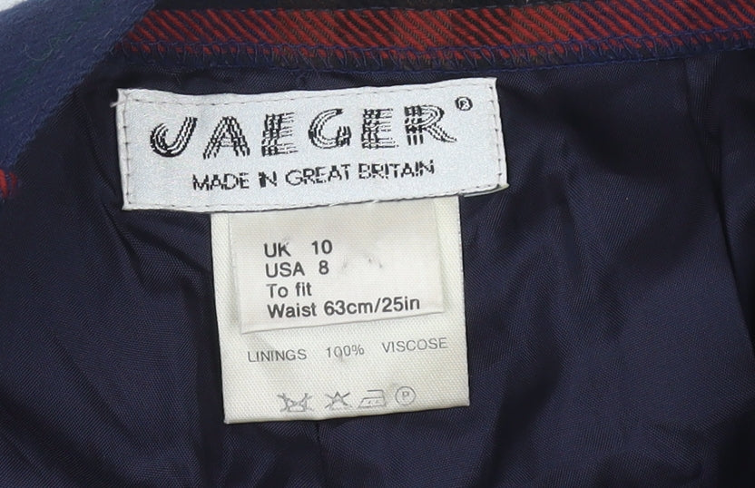 Jaeger Women's Blue Plaid Midi Wool Skirt Size 10