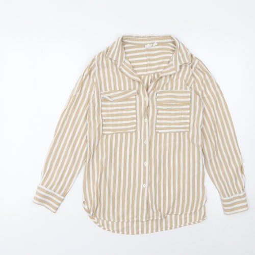 Gap Women's Beige Striped Button-Up Shirt XS