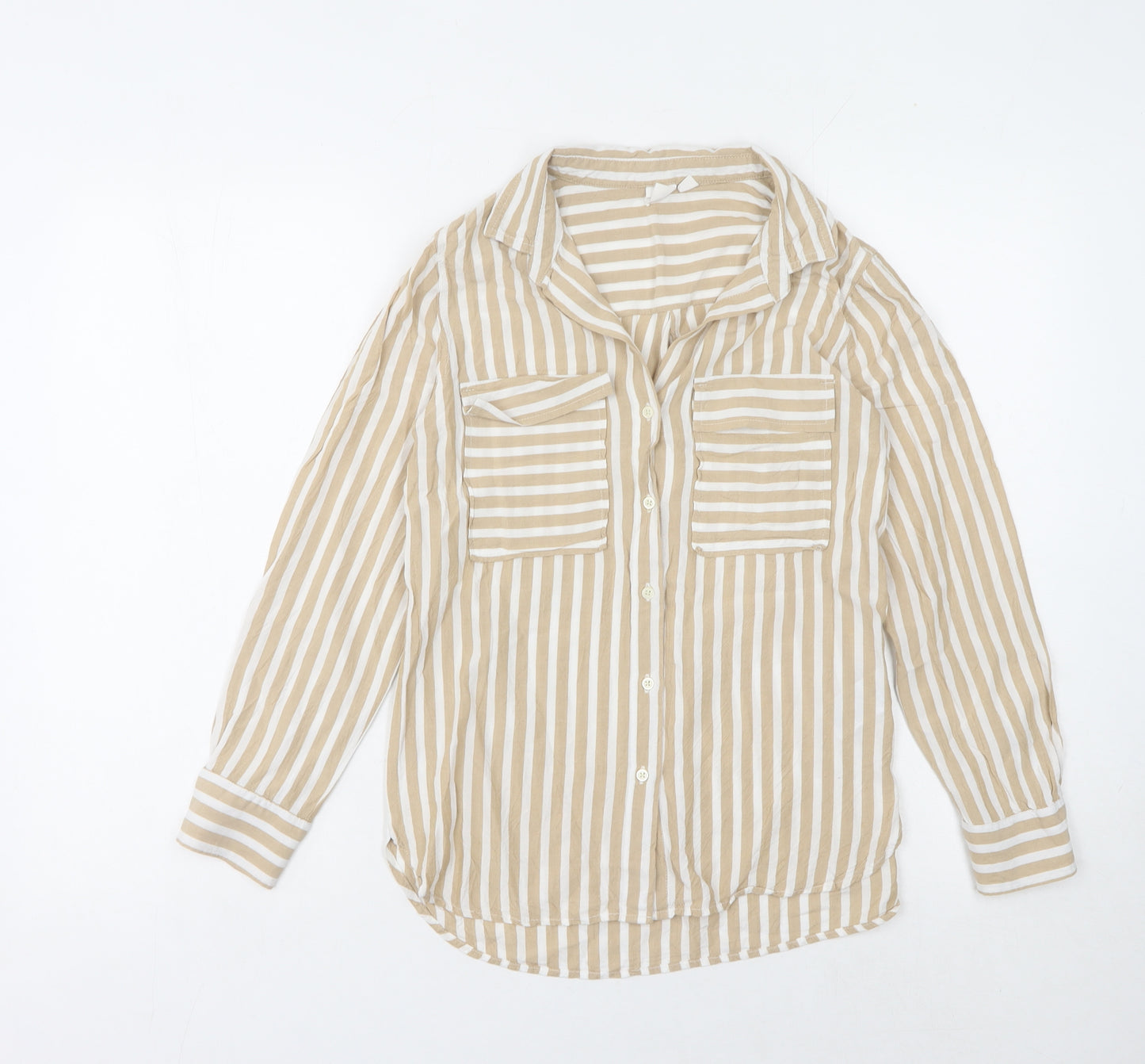 Gap Women's Beige Striped Button-Up Shirt XS