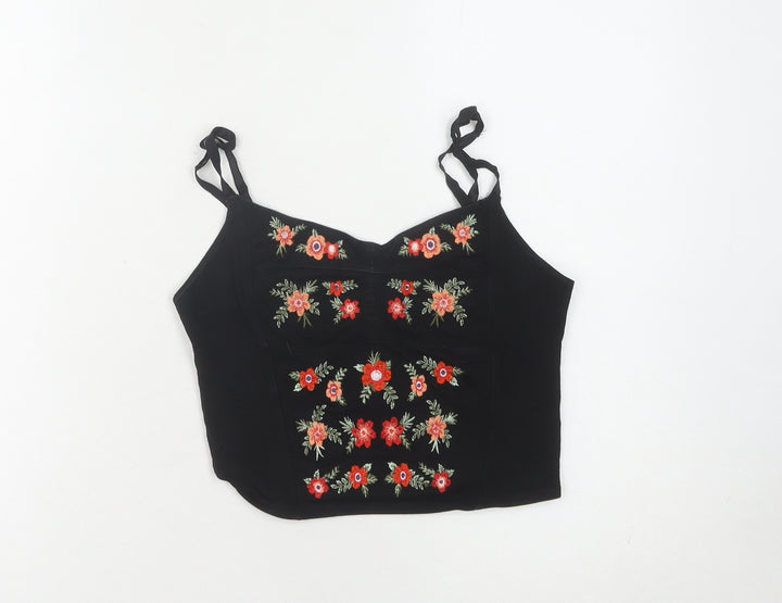 New Look Women’s Black Embroidered Camisole Tank - Size 8