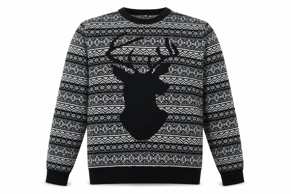 Front view of Red Herring Men's Black L Pullover Xmas Jumper