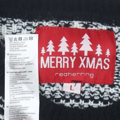 Red Herring Men's Black L Pullover Xmas Jumper