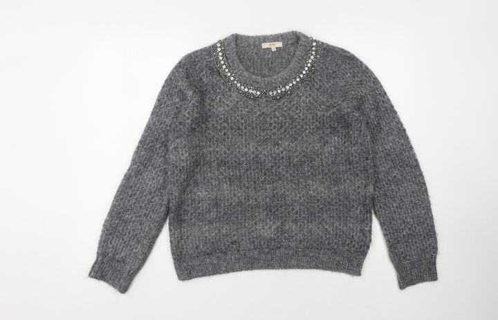 JEFF Women's Grey Jewel Pullover Jumper Size 10