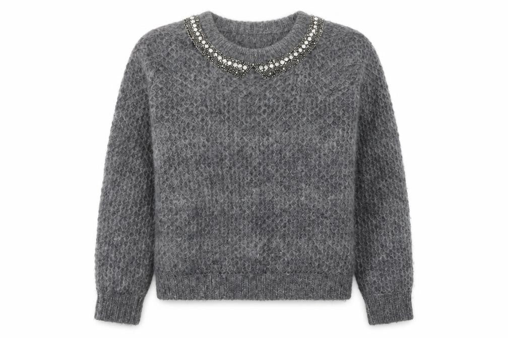 Front view of JEFF Women's Grey Jewel jumper, size 10