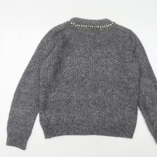 JEFF Women's Grey Jewel Pullover Jumper Size 10