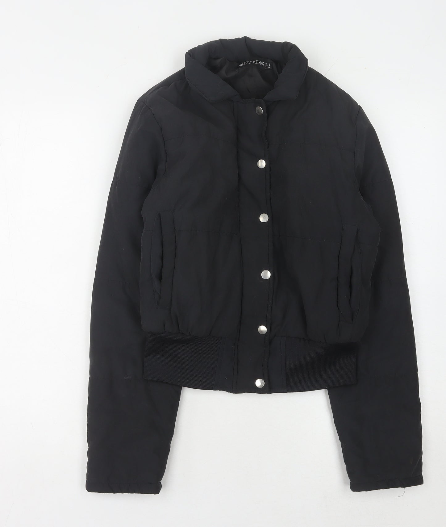 PrettyLittleThing Women's Black Bomber Jacket Size 8