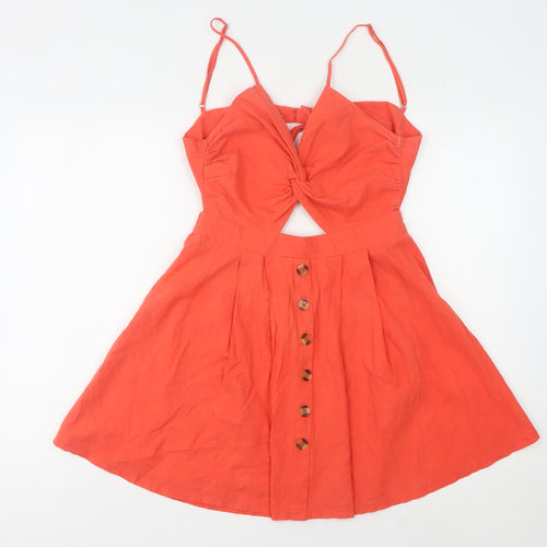 Favlux Women's Orange A-Line Dress, Size M, V-Neck Summer Style