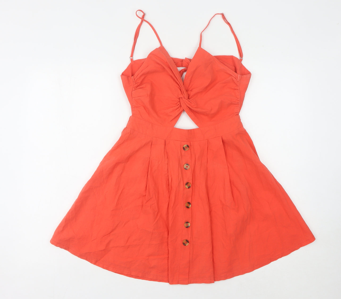 Favlux Women's Orange A-Line Dress, Size M, V-Neck Summer Style