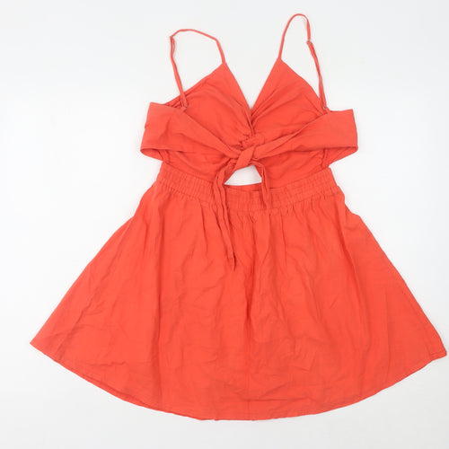 Favlux Women's Orange A-Line Dress, Size M, V-Neck Summer Style