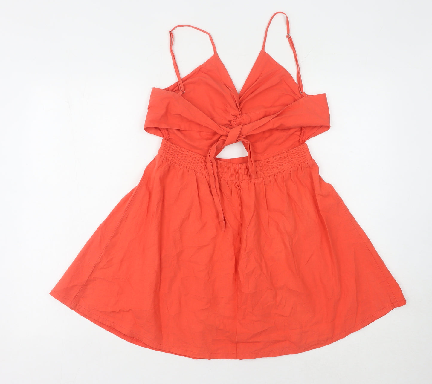 Favlux Women's Orange A-Line Dress, Size M, V-Neck Summer Style
