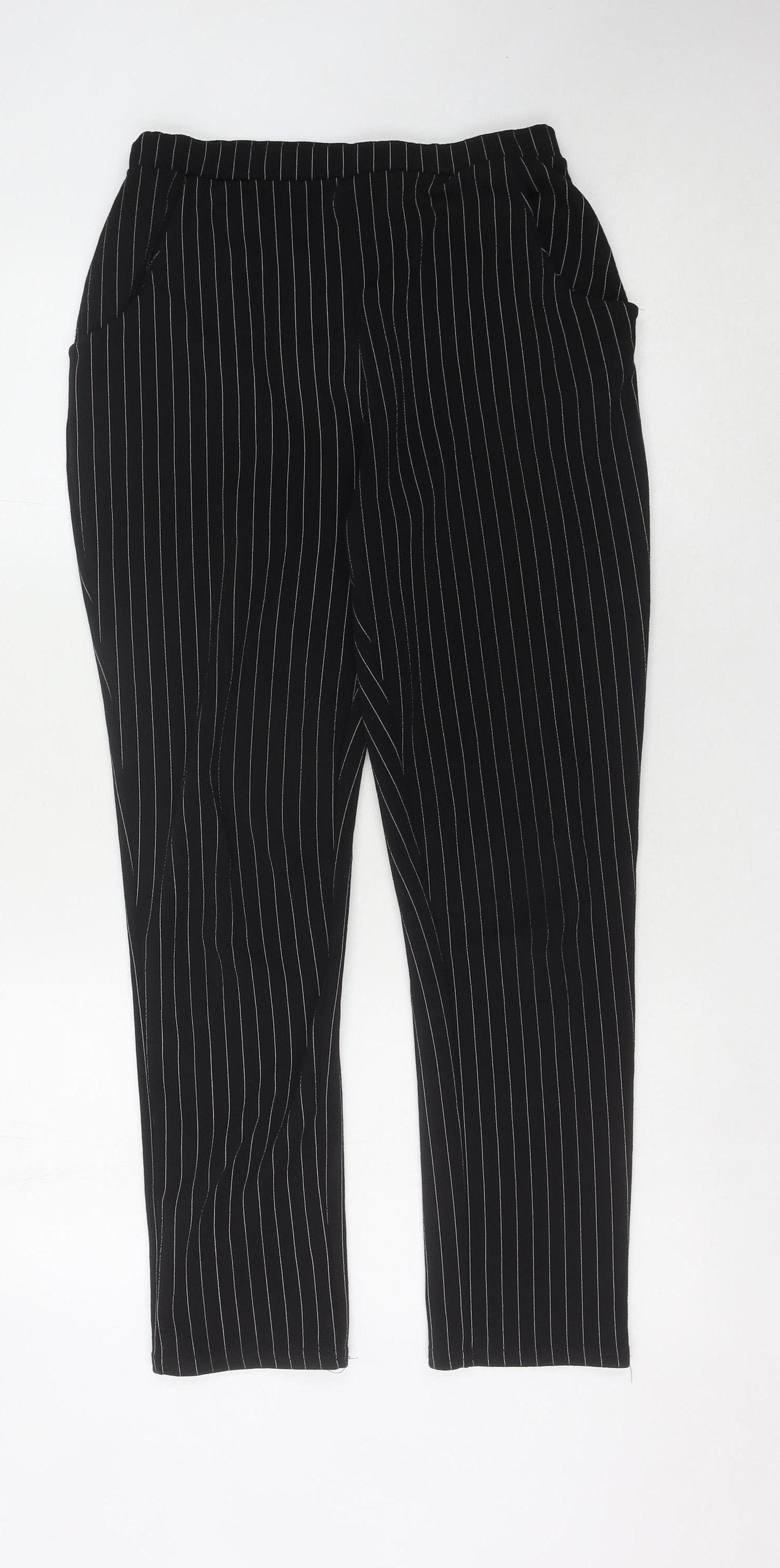 PrettyLittleThing Women's Black Striped Trousers, Size 12