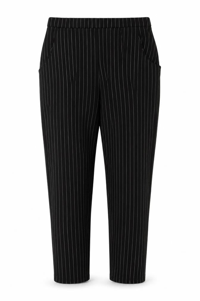 Front view of PRETTYLITTLETHING Women's Black Striped Trousers, size 12