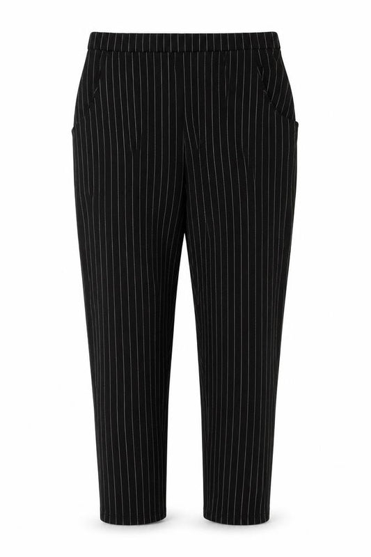Front view of PRETTYLITTLETHING Women's Black Striped Trousers, size 12