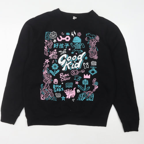 Just Hoods Unisex Black Graphic Sweatshirt M