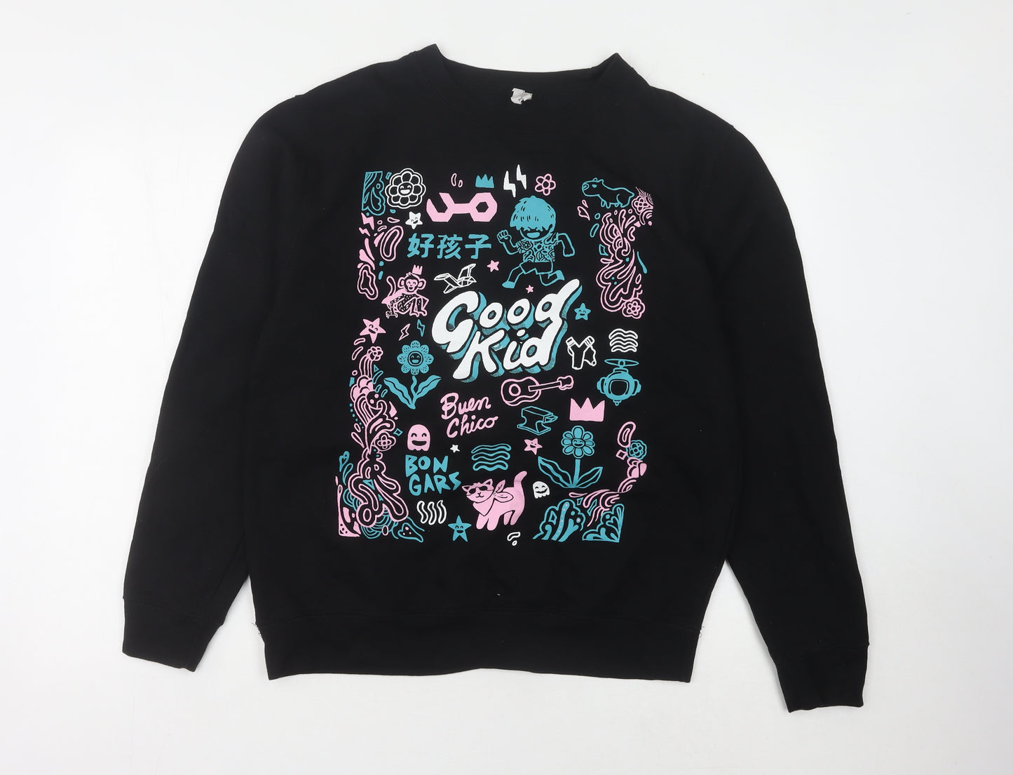 Just Hoods Unisex Black Graphic Sweatshirt M