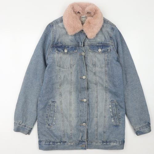 Denim Co. Women's Blue Faux Fur Collar Denim Jacket Size 8
