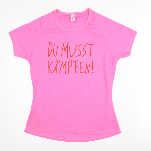 Sporty Women Pink Crew Neck T-Shirt, Size M, Lightweight