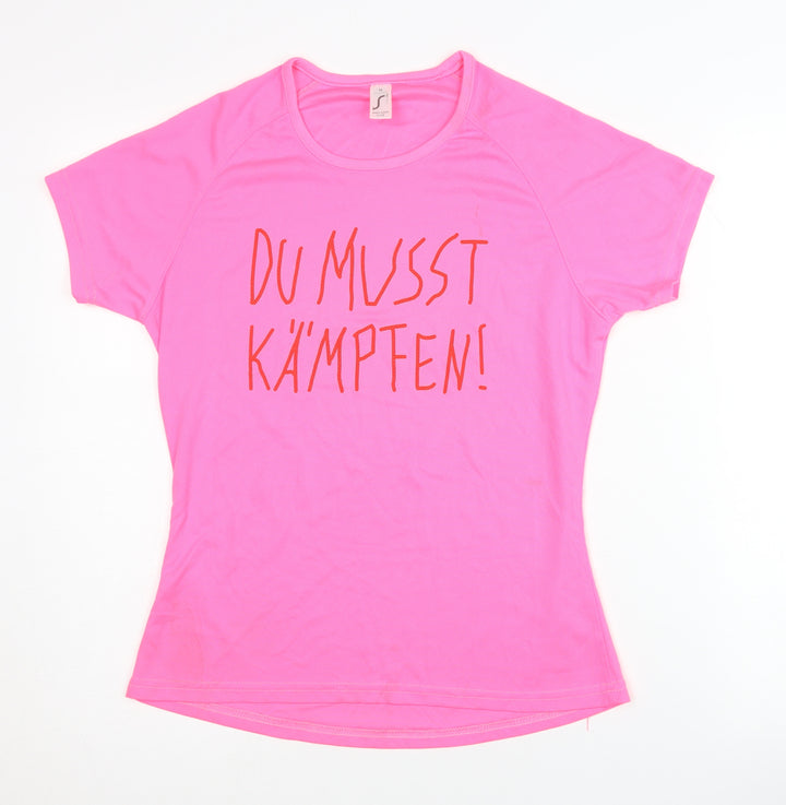 Sporty Women Pink Crew Neck T-Shirt, Size M, Lightweight