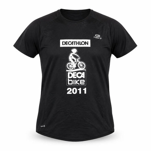 Front view of Decathlon unisex black cycling t-shirt m