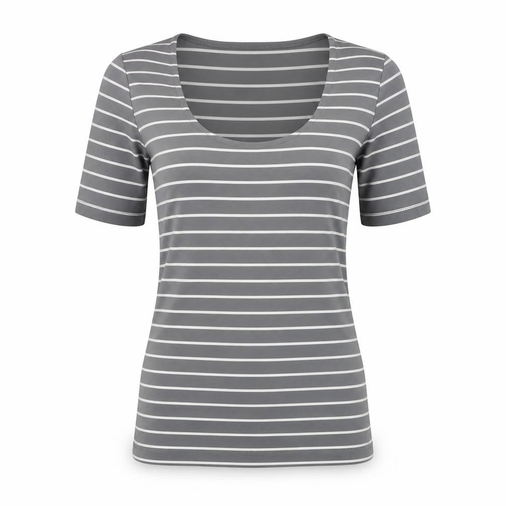 Front view of Apriori Women's Grey Striped T-Shirt XS
