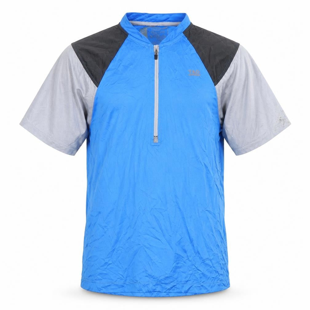Front view of TAO Men's Blue Short Sleeve Pullover - Small