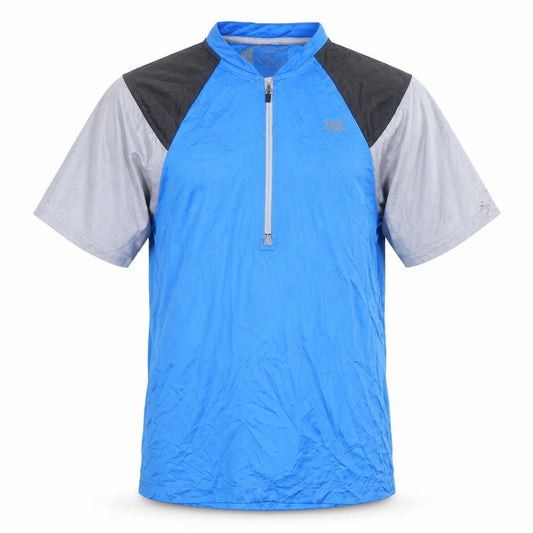 Front view of TAO Men's Blue Short Sleeve Pullover - Small