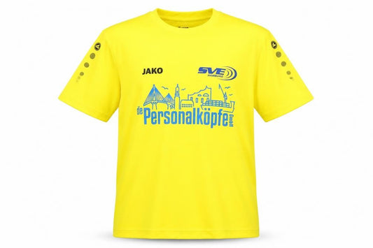 Front view of JAKO boys’ yellow football jersey t-shirt, size 14, years