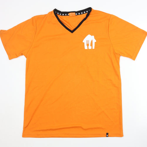 Just Eat Men's Orange V-Neck Polyester T-Shirt - Size L