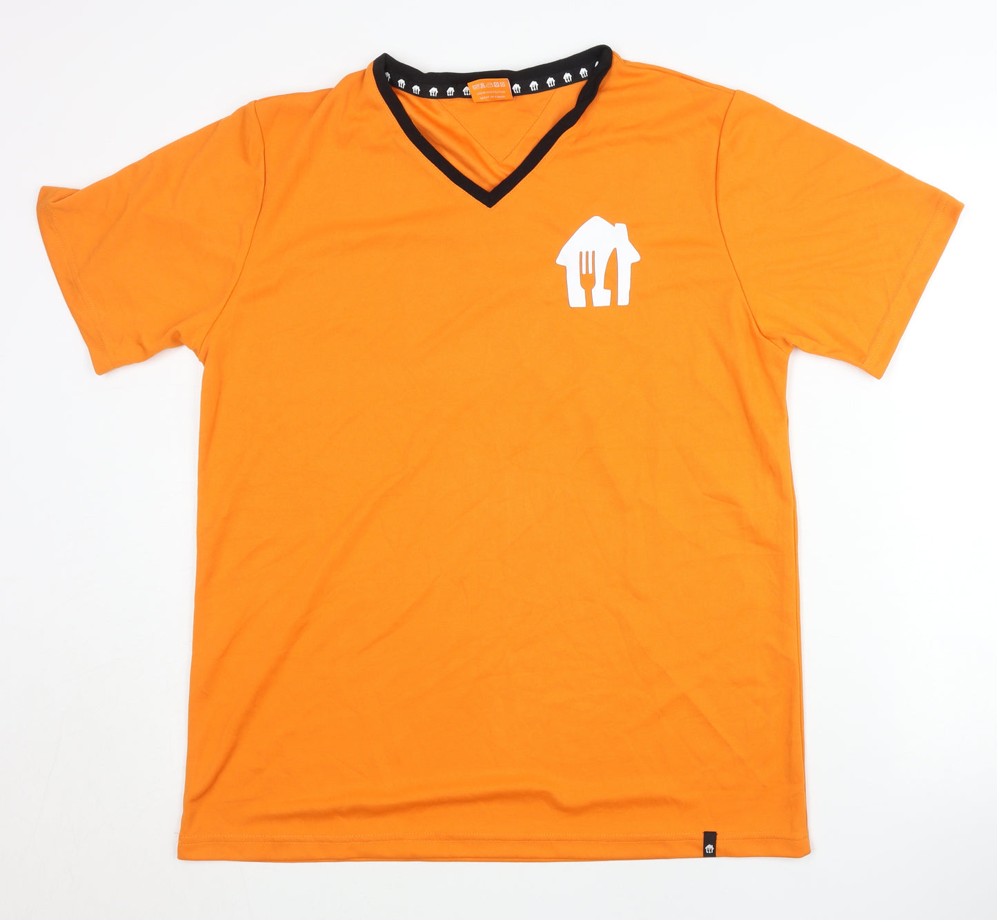 Just Eat Men's Orange V-Neck Polyester T-Shirt - Size L