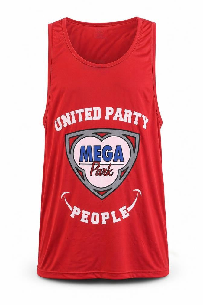 Front view of United Party Men’s Red M Tank Top