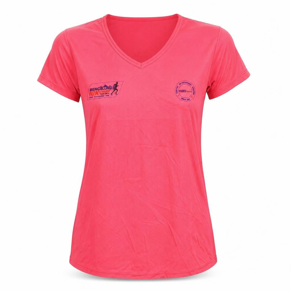 Front view of T10 Sports Women's Pink Running T-Shirt, Medium