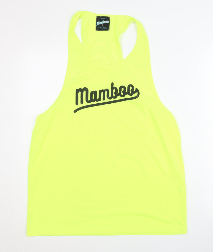 Mamboo Men's Yellow Tank Top, S - Athletic Fit, Logo Accent