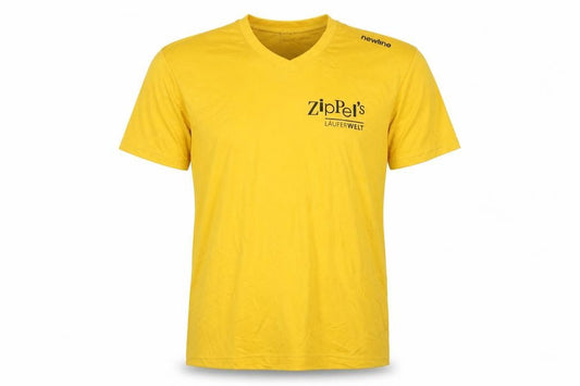 Front view of Newline Yellow Men's M Jersey T-Shirt V-Neck Running