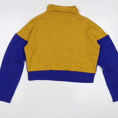 PRETTYLITTLETHING Women's Blue Yellow Mock Neck Jumper