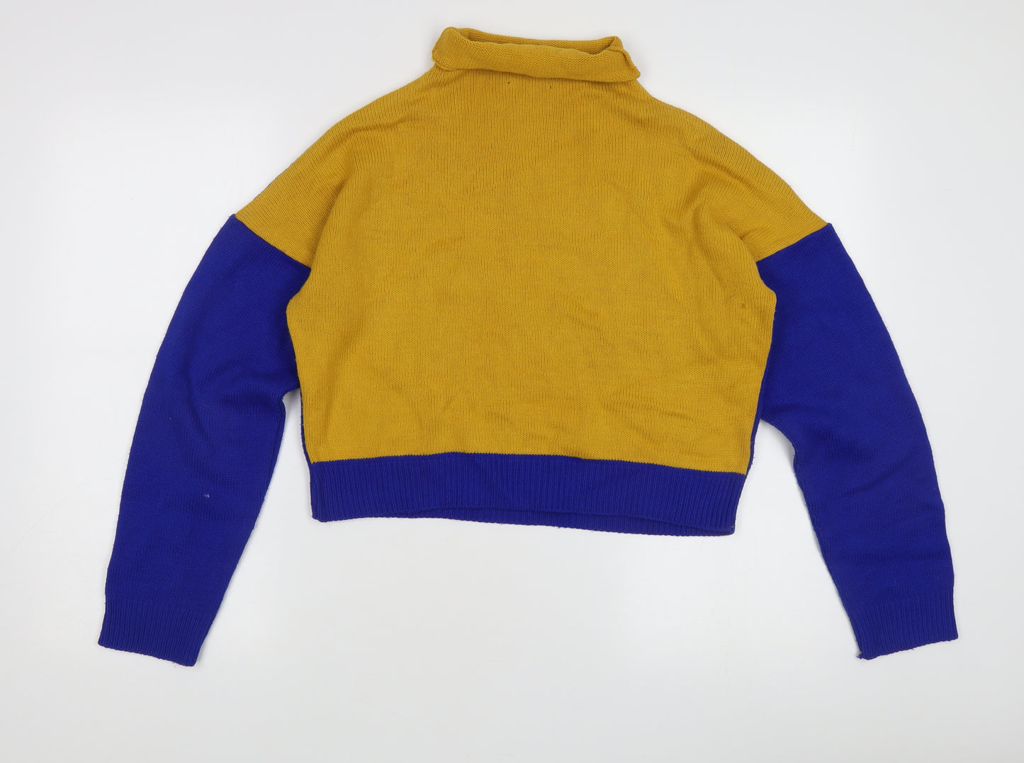 PRETTYLITTLETHING Women's Blue Yellow Mock Neck Jumper
