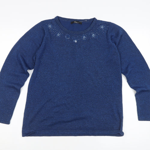 Bm Collection Women's Blue Pullover Beaded Jumper M
