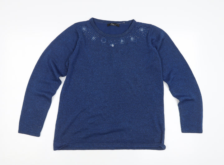 Bm Collection Women's Blue Pullover Beaded Jumper M