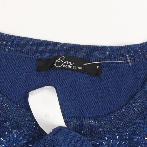 Bm Collection Women's Blue Pullover Beaded Jumper M