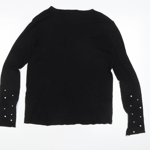 Zara Women's Black V-Neck Cotton Pullover Jumper Size 10